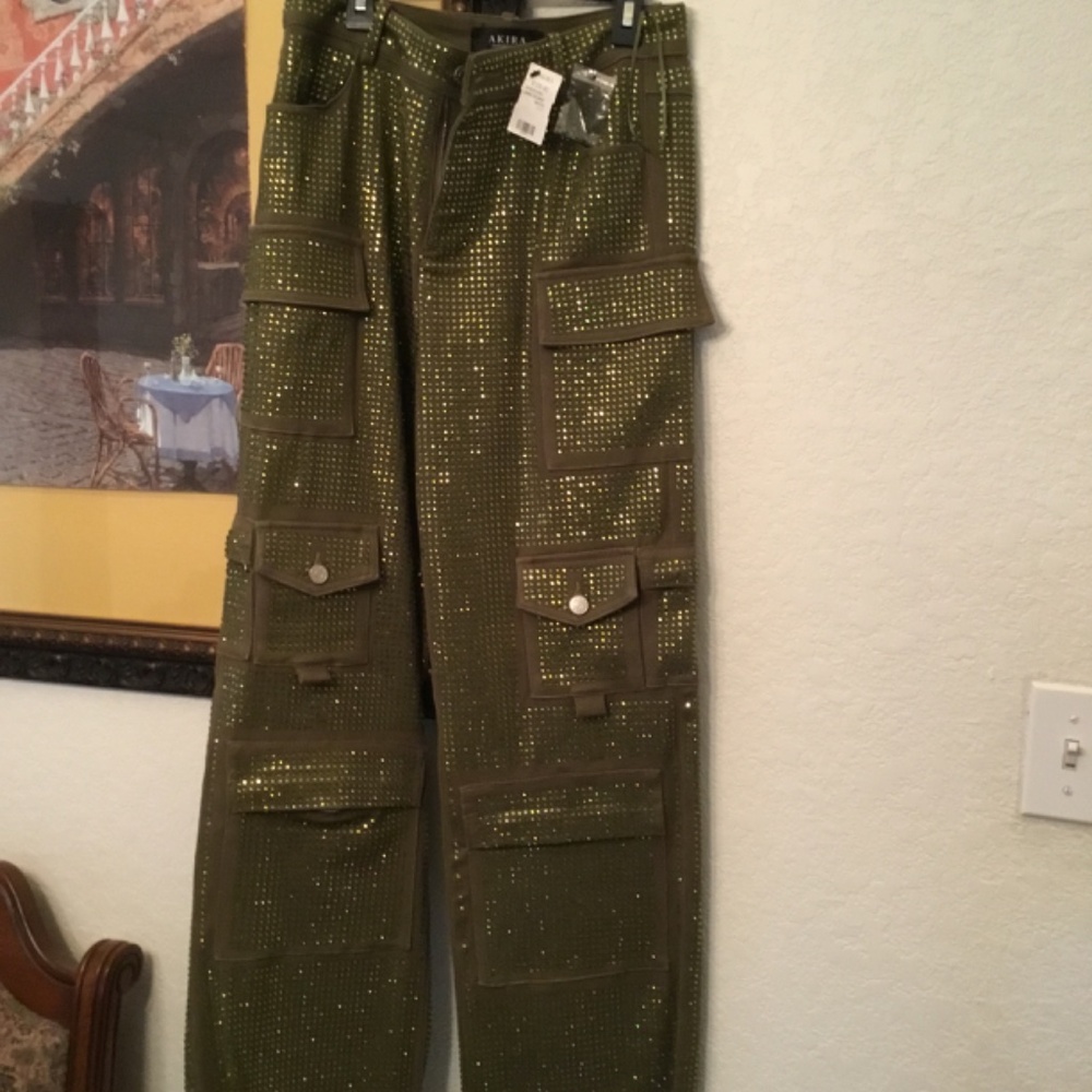 AMMO BONNE SOIREE RHINESTONE CARGO PANTS IN Camo Print and Camo green - L